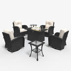 LayinSun 7 Pieces Outdoor Patio Furniture Set with Fire Pit Table, Rattan Wicker Sectional Swivel Rocker Chairs Sets