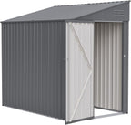 4x8 FT Outdoor Storage Shed,Lean to Lockable Metal Garden Shed Steel with Reinforced Beams,All Weather Waterproof Storage House W/Lockable Door,for Backyard,Patio,Lawn,Garden,Dark Gray