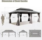 Domi 12’ X 20’ Hardtop Gazebo Canopy with Netting & Curtains, Outdoor Metal Gazebo with Galvanized Steel Double Roof for Patio Lawn and Garden, Gray