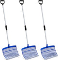 Lasnten 3 Sets Blue Manure Fork with Long Metal Handle Pitch Fork Manure Rake Heavy Duty Muck Rake for Gardening Horse Stall Stable Grass Hay Cleaning Farm Work(D Shaped Grip)