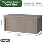 EasyUp 120 Gallon Outdoor Storage Box, Resin Waterproof UV-Resistant Deck Box with Hydraulic Lid Support, Reinforced Stability for Patio, Garden, and Poolside, Striped Gray
