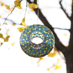 Mosaic Bird Feeder - Outdoor Fly Through Wild Hanging Bird Feeders with Mosaic Glass Design for Garden, Yard, Backyard, Deck and Porch Decor, 9 Inch