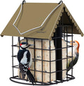 Kingsyard Double Suet Bird Feeder with Weatherproof Roof & Perch, All Metal, Suet Cakes Cage Bird Feeder for Outdoors Hanging, Easy to Clean & Refill, Brown