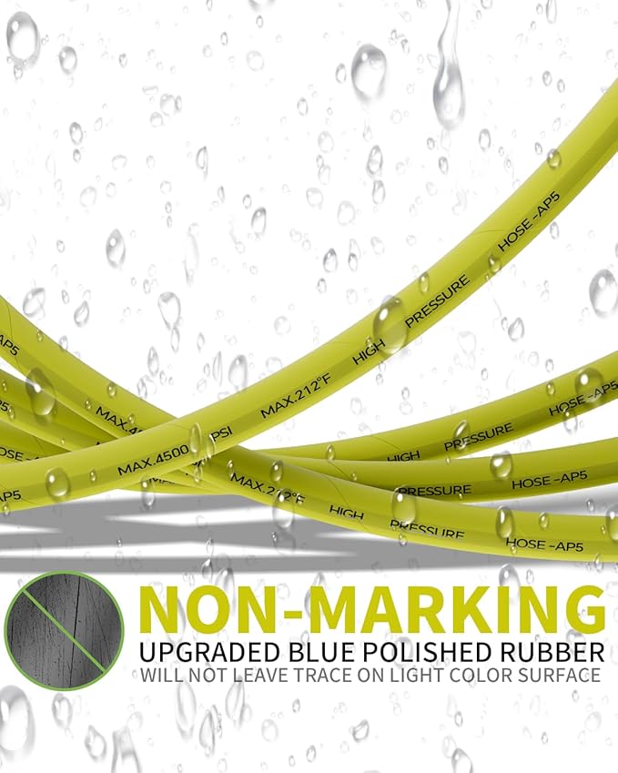 Pressure Washer Hose 100FT 3/8" for Cold and Hot Water 212°F, with Swivel Quick Connect, 4500PSI Kink Resistant Grade Steel Wire Braided, Power Washer Hose With 2pcs M22-14mm Adapter