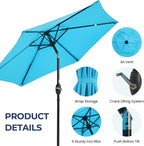 SUNVIVI OUTDOOR Outdoor Patio Umbrella, Patio Umbrella, Market Umbrella, Large Outdoor Umbrella, Metal Pole Umbrella with Push Button Tilt and Crank, Polyester Canopy