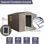 8x10 ft Outdoor Metal Storage Shed with Floor Foundation and Window, Lockable Galvanized Steel Tool Shed with Sliding Door and Air Vent, Waterproof Garden Storage House for Backyard, Patio