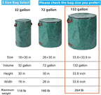 4 Pack 132 Gallons Reusable Yard Waste Bags with Double Bottom and Zipper Lid, Heavy Duty with 4 Handles, Garden Waste Container for Debris, Grass Clipping
