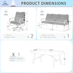 MFSTUDIO 4 Pieces Patio Conversation Sets(5 Seat),Outdoor Metal Furniture Sofas with 1 Loveseat(3 Seat), 2 Swivel Chairs,1 Coffee Table,Wrought Iron with Navy Cushion for Patio Courtyard Balcony