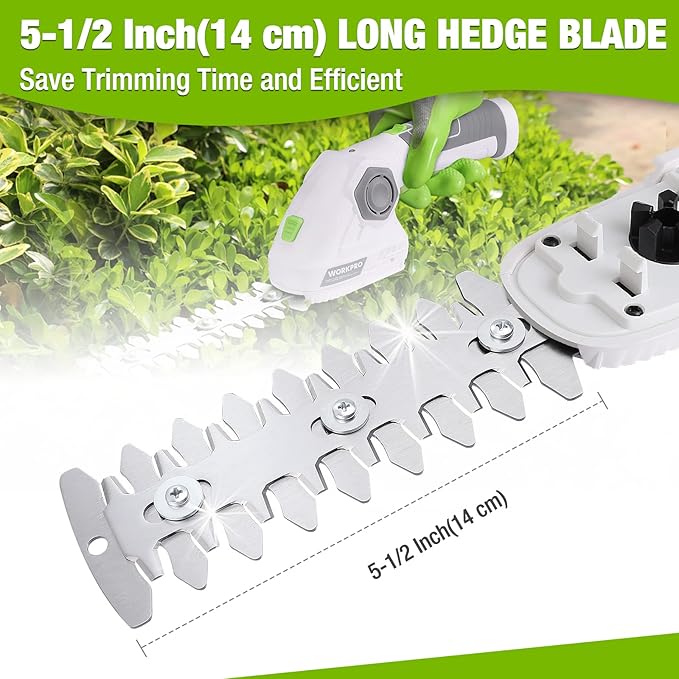 WORKPRO Cordless Grass Shear & Shrubbery Trimmer - 2 in 1 Handheld Hedge Trimmer 7.2V Electric Grass Trimmer Hedge Shears/Grass Cutter 2.0Ah Rechargeable Lithium-Ion Battery and USB Cable Included