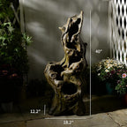 Water Fountain Outdoor 5-Tiers Large Cascading Realistic Tree Trunk Natural Waterfall Outdoor Fountain Resin Imitation Wood with LED Lights for Garden, Patio, Porch