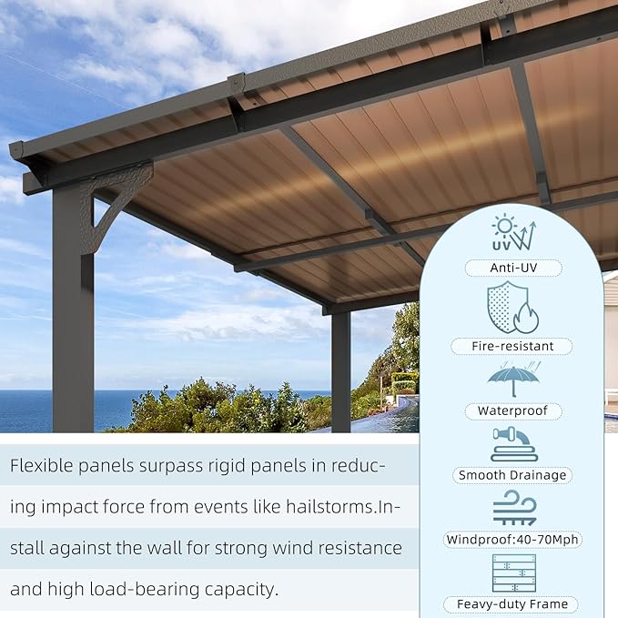 AECOJOY 20' x 10' Outdoo Gazebo for Patio, Large Wall-Mounted Pergolas and Gazebos Clearance Hard Top 10x20 Lean to Metal Gazebo Shelter Patio Roof, Heavy Duty Awnings for Patio, Decks