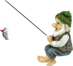 Design Toscano Ziggy with Fishing Pole Garden Gnome Indoor/Outdoor Shelf Sitter Statue, 9 Inch Tall, Cast Stone Resin, Full Color Finish