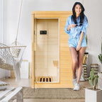 Far Infrared Sauna Home Sauna Spa Room Canadian Hemlock Wood 800W Indoor Saunas Low EMF 110V with Control Panel and Tempered Glass Door, Room: 35.2 * 27.6 * 61.6Inch