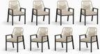 Patio Wicker Chair Sets of 8, Outdoor Dining Chairs with 3.1 inch Seat Cushions, Sturdy Metal Frame & Wood Grain Armrest, Beige