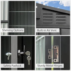 8.2x6.2ft Outdoor Storage Shed, Galvanized Steel Garden Shed with Gable Roof, Lockable Double Doors and 32 Air Vents, Large Utility Tool Storage for Backyard Patio