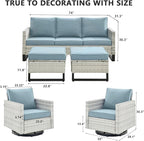 HUMMUH Patio Furniture Set 5 Piece Outdoor Sectional Sofa,PE Wicker Patio Swivel Rocker Chairs with Ottomans for Porch,Garden,Backyard