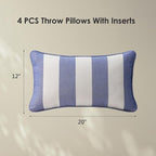 Decorative Outdoor Water Repellent Throw Pillows with Inserts, Set of 4, 20" x12" Pillows for Patio, Backyard, Bed, Couch, and Patio Furniture, Navy Stripe