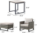 Wicker Outdoor Patio Furniture Set - 5 Piece Patio Conversation Set with 2 Wicker Armrest Chairs,2 Rattan Ottoman and 1 Metal Side Table for Outside Porch Deck Backyard Garden(Mixed Grey/Beige)