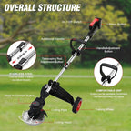 ALSO GO 21V Electric Cordless Weed Wacker, 3-in-1 Weed Eater with 2-Battery Powered, Lawn Mower/Grass Trimmer/Lawn Edger with 3 Types Blades, Stringless Grass Wacker with Wheels (2 Battery Include)