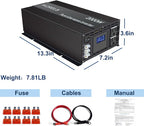 WZRELB Pure Sine Wave Inverter 2000W 12VDC to 120VAC Solar Power Converter Truck RV Home LCD Display
