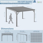Domi 10’x12’ Wall-Mounted Hardtop Gazebo Pergola – Permanent Lean-to Outdoor Shelter with Sloped Galvanized Steel Roof & Upgraded Drainage – Grey Metal Patio Cover for Backyard, Deck, Garden