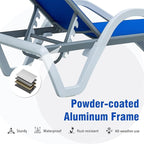 Domi Outdoor Lounge Chair, Aluminum Patio Chaise Lounge with 5 Position Adjustable Backrest and Wheels, All Weather Reclining Chair with Armrest and Side Table for Patio, Yard,Balcony,Poolside (Blue)