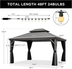 PURPLE LEAF 12' X 14' Permanent Hardtop Gazebo Galvanized Steel Double Roof Pavilion with Aluminum Frames Heavy Duty Patio Gazebo for Pool Patio Deck Garden,Netting and Curtains Included, Light Grey