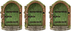 JJLFresheners 3Pcs Green Fairy Door Wooden Miniature Fairy Garden Doors Outdoor Mini Gnome House Accessories for Tree Trunk Ornaments Miniatures, Garden Sculptures and Statues, Fairy Door