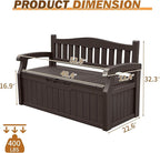 Devoko 80 Gallon Storage Bench Deck Box Lockable for Patio Furniture, Garden Decor and Outdoor Seating for Cushions, Garden Tools and Pool Supplies(Dark Brown)