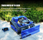 Remote Control Lawn Mower with Snow Plow, Crawler Track All-Terrain Machine, Oil-Electric Hybrid Power for Extreme Slopes and Large Turf, Adjustable Cutting Height