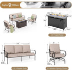 Sophia & William 4 Piece Outdoor Patio Furniture Set, 5 Seats Patio Conversation Sets Clearance with 45" Gas Fire Pit Table x 1, 3-seat Sofa x 1, Rocking Chair x 2 for Porch Lawn, Beige