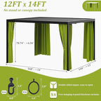 Gazebo Universal Replacement Privacy Curtain,12'×14' Gazebo Outdoor Waterproof Curtains, 4-Panels Sidewall Curtains with Double Zipper for Patio Canopy, Garden and Backyard (Curtain Only)