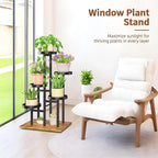 LASZOLA Black 5 Tier Plant Stand Indoor Heavy Duty Rack for Modern House Planter, Metal and Wooden Vertical Organizer Decor Narrow Bathroom Floor, Sturdy Multi Level Flower Holder Raised, Cat Proof