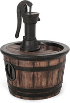 Merax 26.5" High Handcrafted Floor Fountain – Weather-Resistant Outdoor Water Feature with LED Lights, Barrel Design for Garden Patio Yard