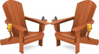 SERWALL Adirondack Chair with Cup Holders - Composite Adirondack Chairs Set of 2 HDPE Outdoor Chairs All Weather Use- Orange
