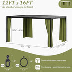 Gazebo Universal Replacement Privacy Curtain,12'×16' Gazebo Outdoor Waterproof Curtains, 4-Panels Sidewall Curtains with Double Zipper for Patio Canopy, Garden and Backyard (Curtain Only)