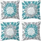 Qahing Pack of 4 Outdoor Waterproof Pillow Covers 20x20 Decorative Outdoor Throw Pillows Garden Square Cushion Cases for Patio Furniture, Couch, Tent Sunbrella, Bench, Teal Turquoise Grey