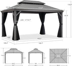 PURPLE LEAF 10' X 14' Patio Hardtop Gazebo Aluminum Outdoor Gazebo with Double Galvanized Steel Roof for Deck Backyard All Weather Outdoor Pavilion Curtain and Netting Included, Light Grey
