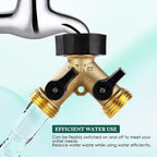Dalmbox Garden Hose Splitter 2 Way, Y Connector Brass Garden Hose Adapter, Water Hose Splitter, Double Shut Off Valve, Includes 5 Rubber Washers & Teflon Tape(2 pack)