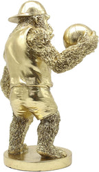 Lukitas Gorilla Playing Basketball Figurine Decor, Kingkong Statue and Sculpture Decor, Creative Decoration for Living Room Office, Golden, Resin 13.5''