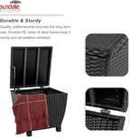 Sundale Outdoor Small Deck Storage Box with Lid, 13 Gallon Small Outdoor Bin Storage Container for Hose Cushions Towels, Patio Black Side Wicker Table with Storage-Steel, Rattan, Square