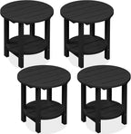SERWALL Round Outdoor Side Table Set of 4, HDPE Small Adirondack Double End Table, Black