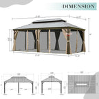 Domi Outdoor Living 12’ X 18’ Hardtop Gazebo, Outdoor Aluminum Frame Canopy with Galvanized Steel Double Roof, Outdoor Permanent Metal Pavilion with Curtains and Netting for Patio, Backyard and Lawn
