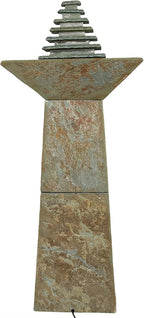 Sunnydaze 40-Inch Slate Outdoor Water Fountain - Layered Pyramid Outdoor Water Feature with LED Lights for Patio, Deck, Garden