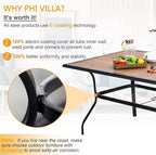 PHI VILLA 5 Piece Outdoor Dining Table Set for 4, 37" Wood Top Metal Dining Table with Umbrella Hole & 4 Cushioned Rattan Chairs for Patio, Deck, Porch, Yard