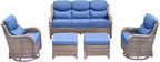Luxury High Back Outdoor Furniture with 6-Inch Thick Cushions, Patio Furniture Set with Swivel Chairs, 5 PCS Wicker Conversation Set for Porch, Balcony, Deck and Yard