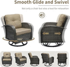 3 Pieces Patio Furniture Set, Outdoor Swivel Rocking Chair Set of 2 with Side Table - 360° Swivel, Thick Cushions, All-Weather Bistro Set for Deck, Porch, Pool(Brown, Grey Full-Weave Rattan)