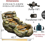 42.1" L Garden Water Fountain Outdoor, Floor Standing Mutiply Tiered Rock Outdoor Fountains with LED Lights and Pumps for Garden, Backyard, Porch, Patio and Home Art Decor
