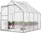 YITAHOME 6x8FT Polycarbonate Greenhouse Heavy Duty Green Houses Outdoor Aluminum Greenhouses with Sliding Doors Vent Window Walk-in Greenhouse Large Sun House for Garden Backyard, Matte Silver