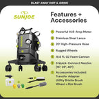 Sun Joe Electric Pressure Washer w/Wheels & 3 Quick-Connect Nozzles, 2200 PSI (PWMA Certified), 1.1 GPM, 14.9-Amp Motor - Heavy-Duty Cleaning Machine for Patios, Decks, Sidewalks & Cars, SPX3000-QW2